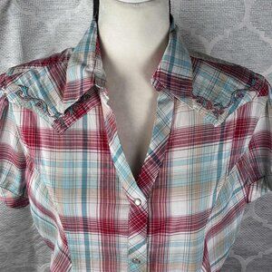 Wrangler Women's Plaid Western Pearl Snap Shirt w/ Embroidery | Size M